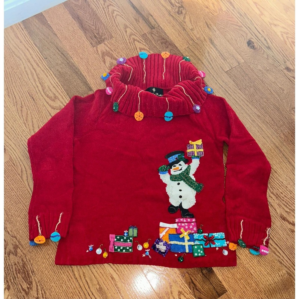 Christopher Radko Red Snowman Ugly Christmas Sweater Turtleneck Ornaments Small